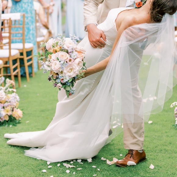 Justin Alexander Celeste Gown with French Bustle - Picture 5 of 5